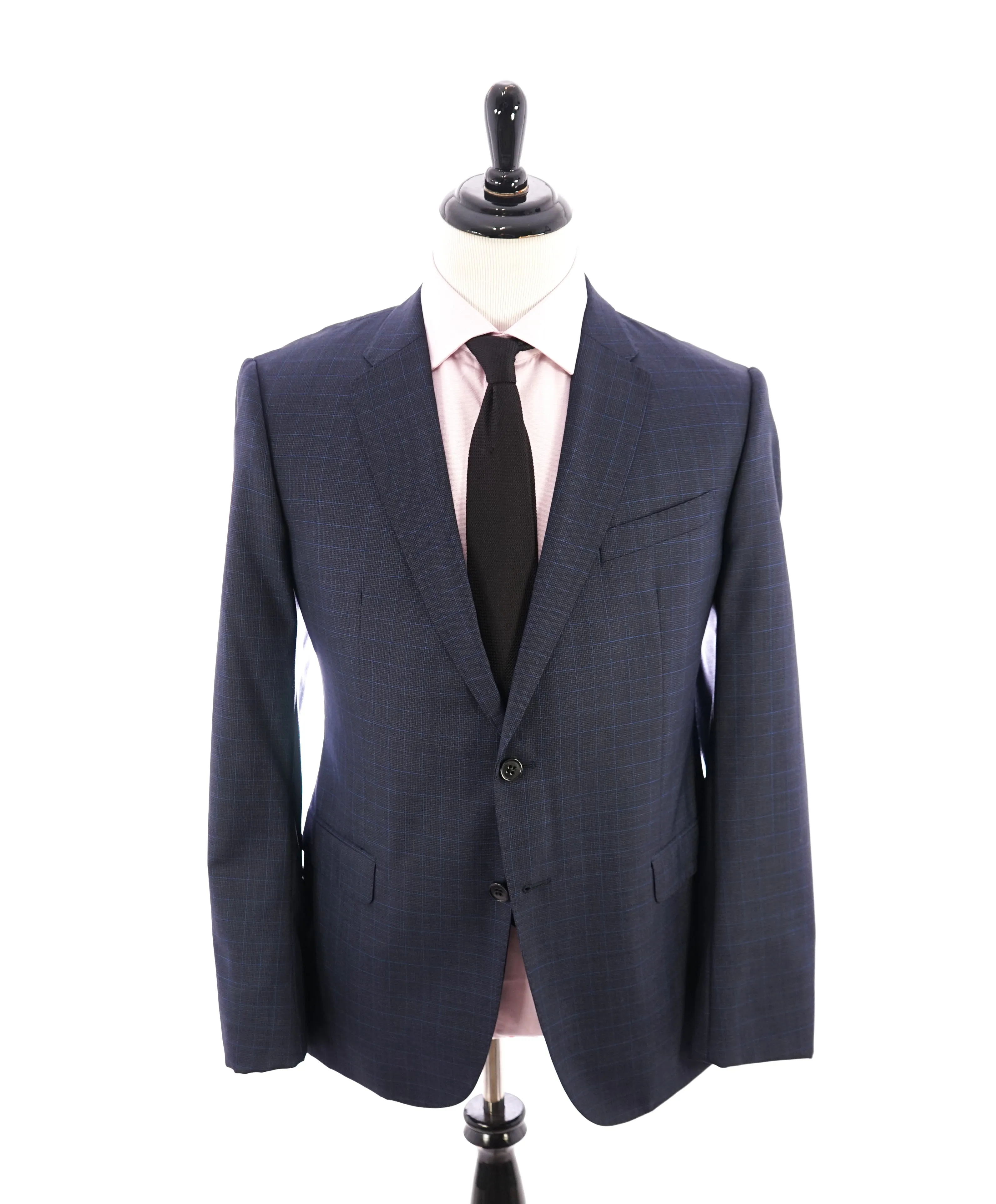 ARMANI COLLEZIONI - “M Line” Cobalt Blue Plaid Textured Woven Blazer - 46R
