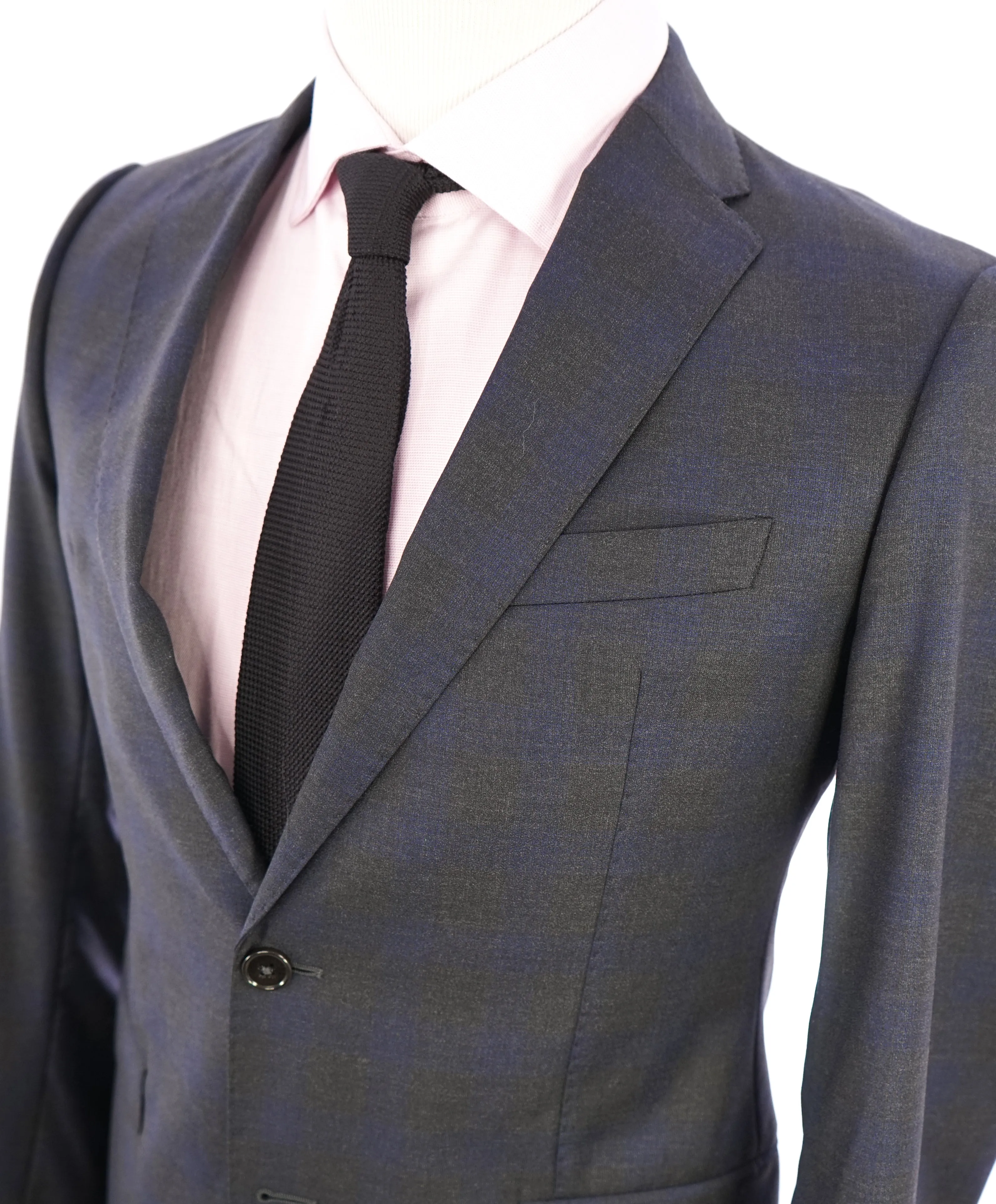 ARMANI COLLEZIONI - “M Line” Slim Gray & Blue Plaid Textured Blazer - 38R