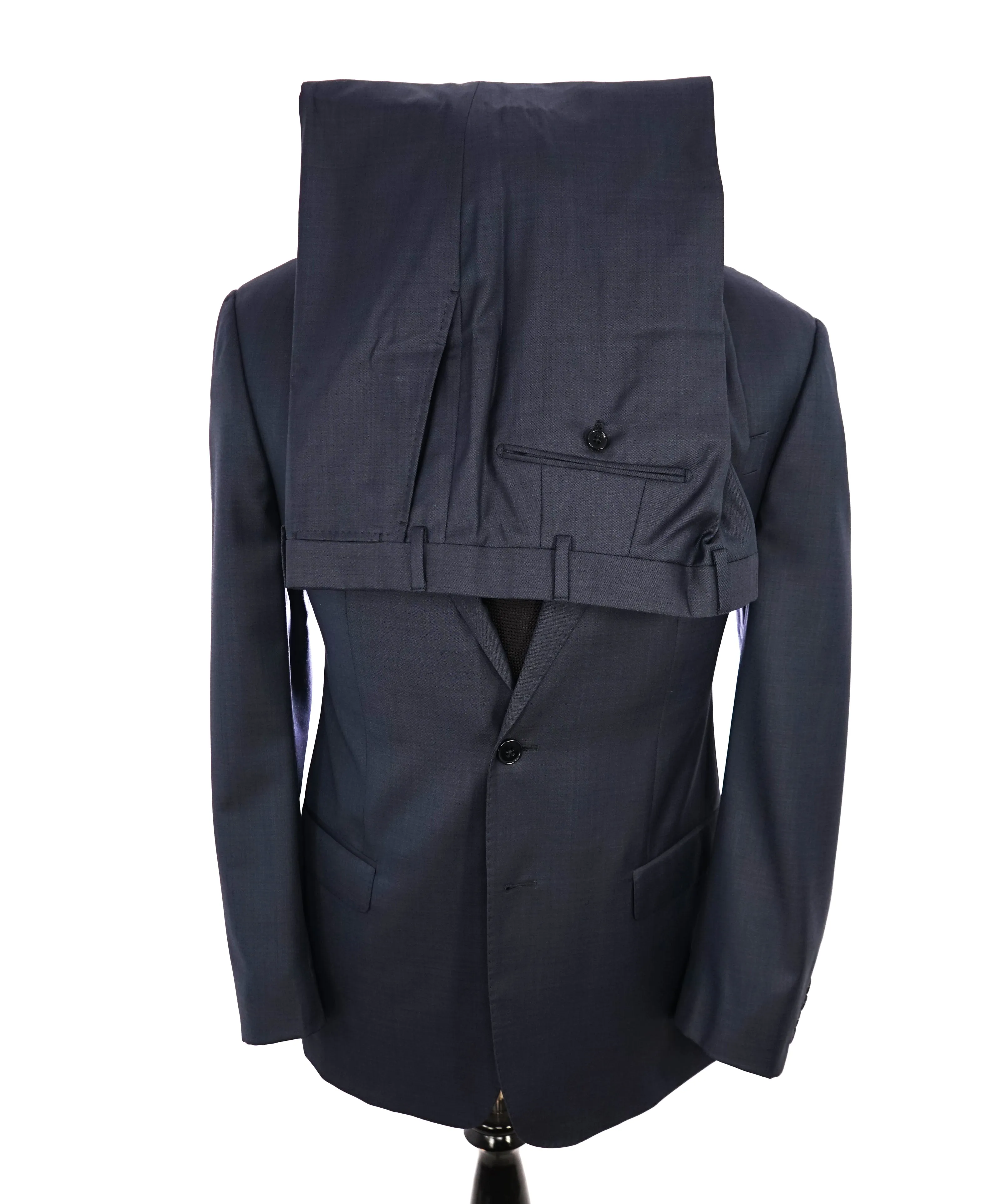 ARMANI COLLEZIONI -  "G Line" Steel Blue Solid Notch Lapel 2-Button Suit - 42R