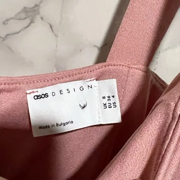ASOS DESIGN square neck belted pleated maxi dress in rose - PINK Size 4