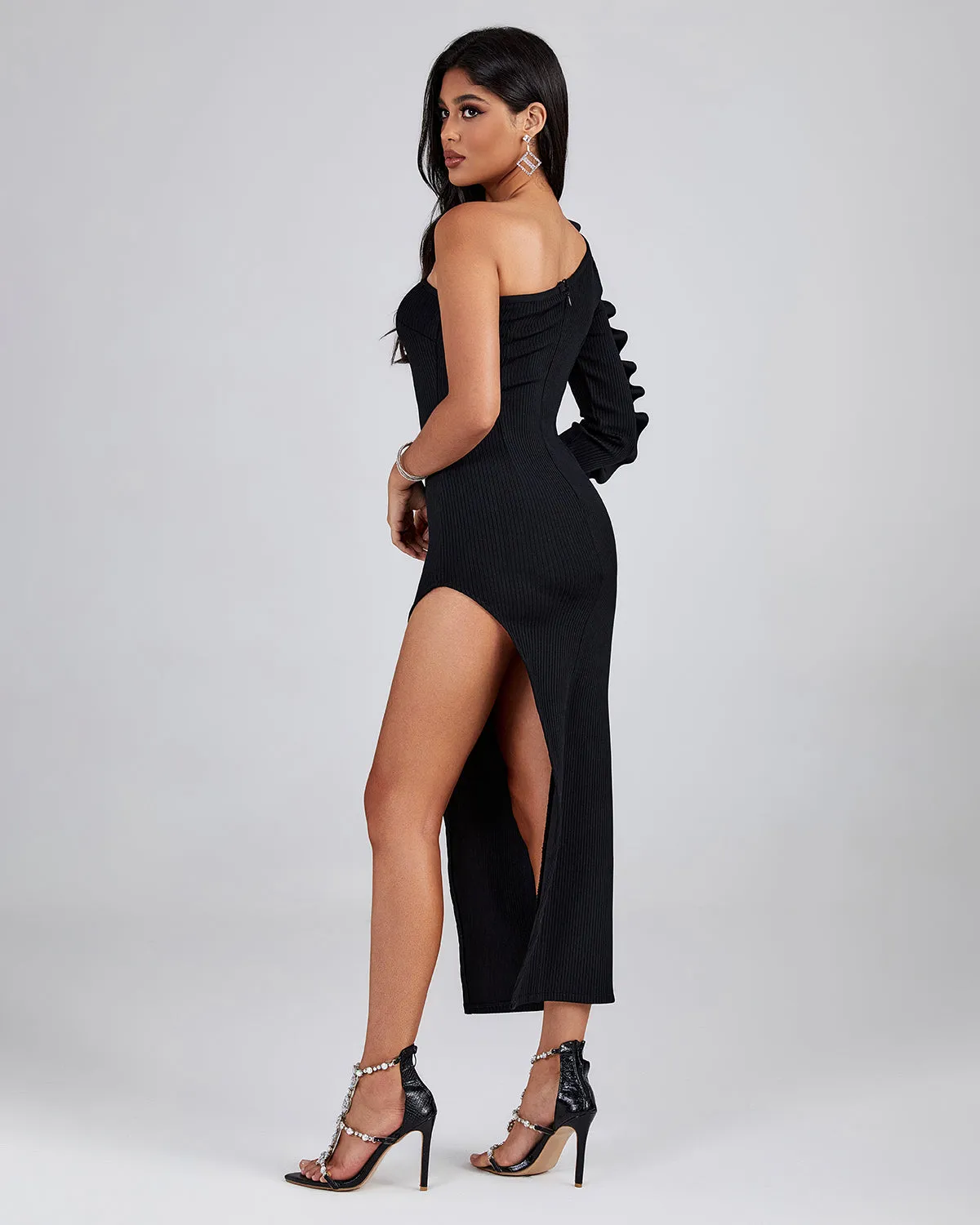 Asymmetric Pleated Ruffle Bandage Dress
