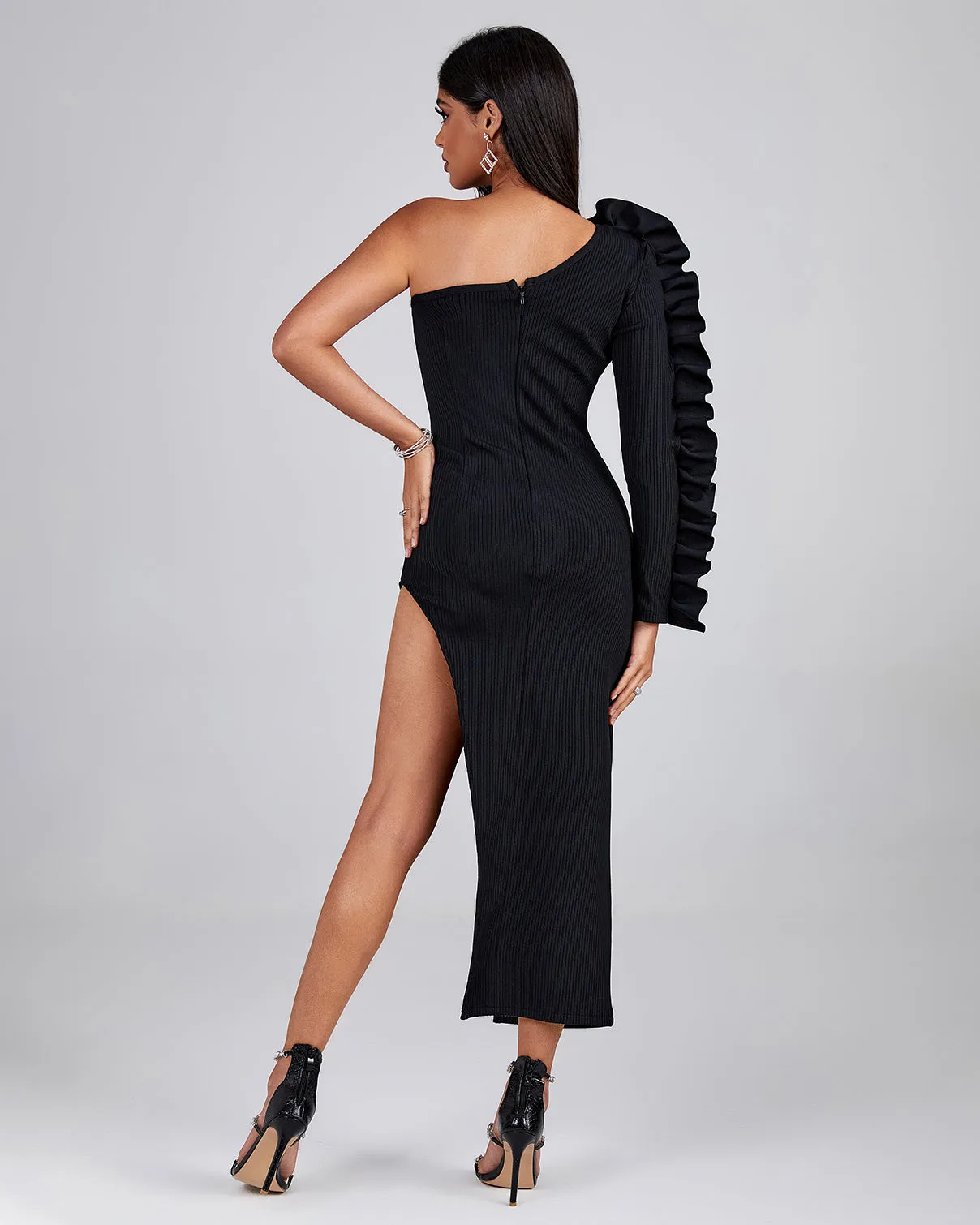 Asymmetric Pleated Ruffle Bandage Dress