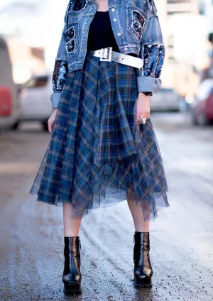 Asymmetrical Plaid Tulle Skirt