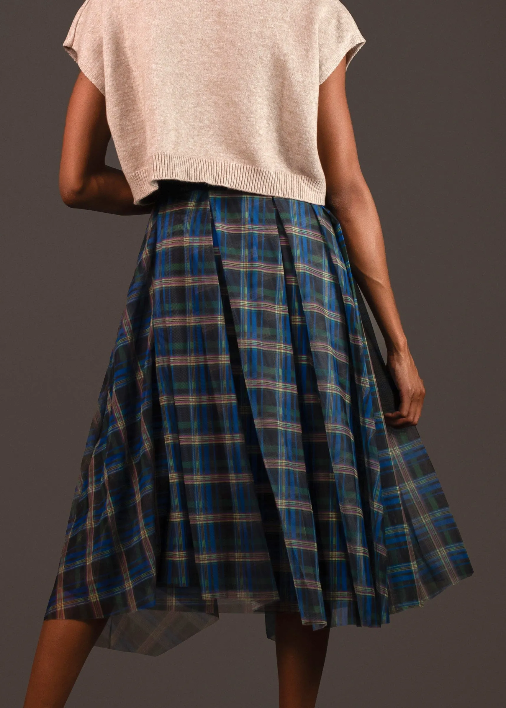 Asymmetrical Plaid Tulle Skirt