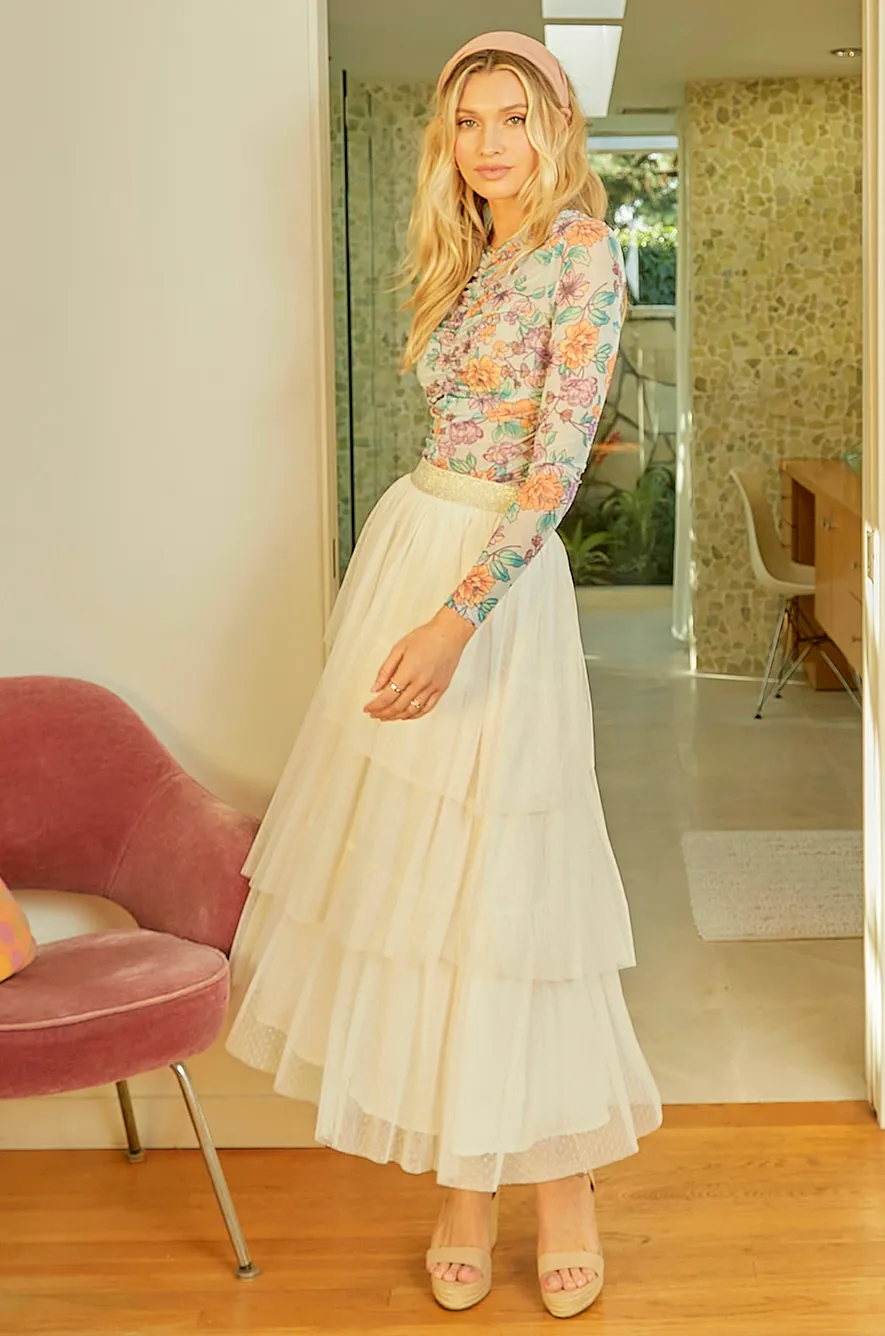 asymmetrical tiered ruffle tulle skirt