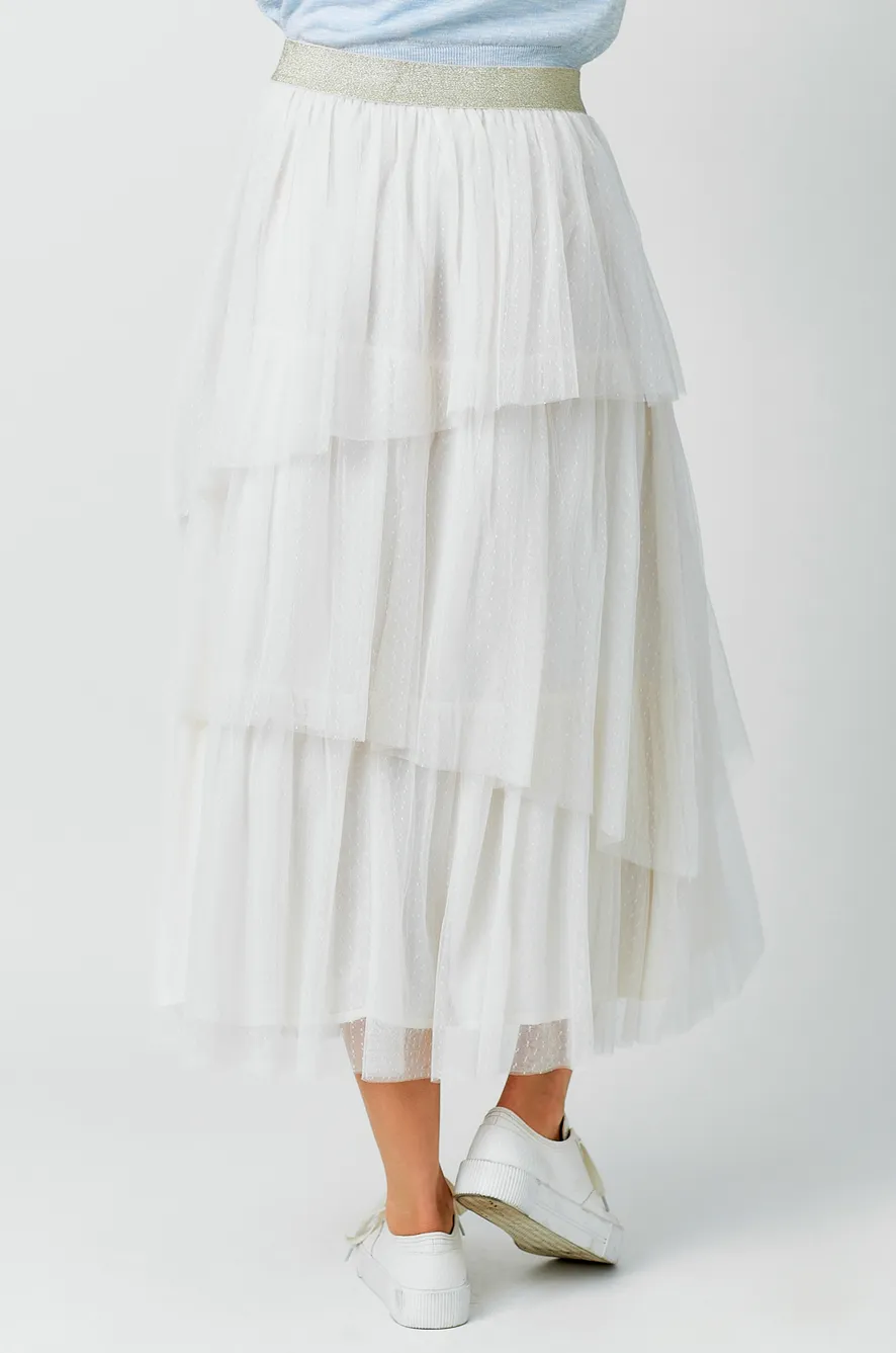 asymmetrical tiered ruffle tulle skirt