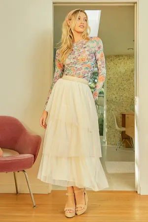 asymmetrical tiered ruffle tulle skirt
