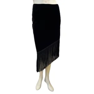 Asymmetrical Velveteen Velour Fringe Pencil Skirt