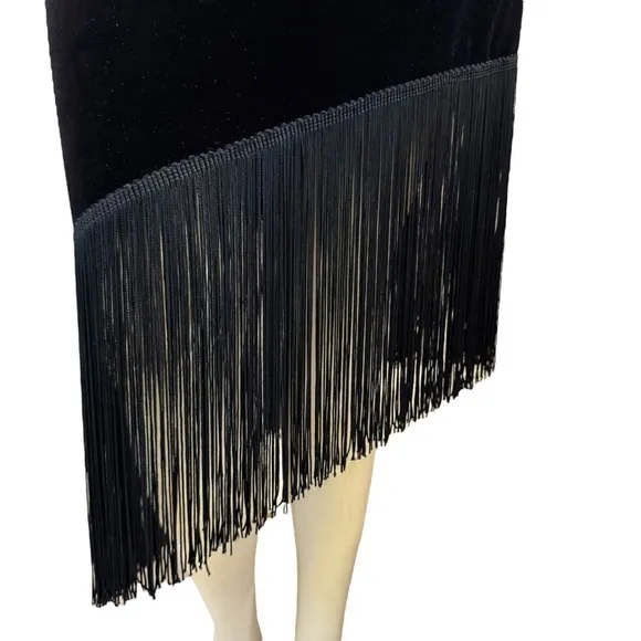 Asymmetrical Velveteen Velour Fringe Pencil Skirt