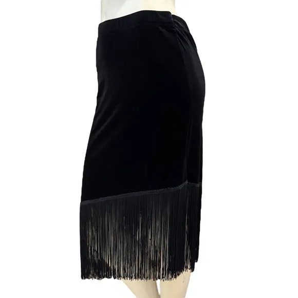 Asymmetrical Velveteen Velour Fringe Pencil Skirt