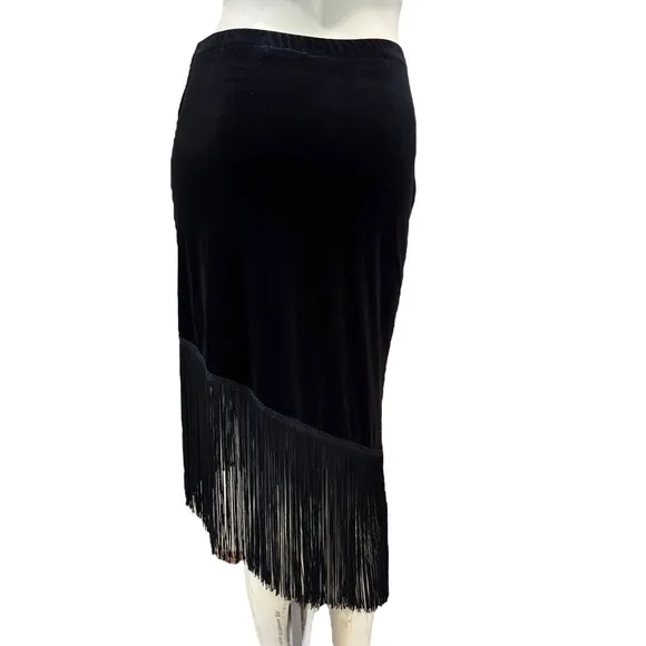 Asymmetrical Velveteen Velour Fringe Pencil Skirt