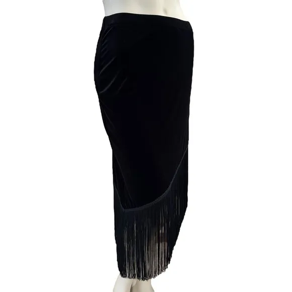 Asymmetrical Velveteen Velour Fringe Pencil Skirt