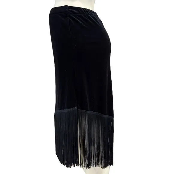 Asymmetrical Velveteen Velour Fringe Pencil Skirt