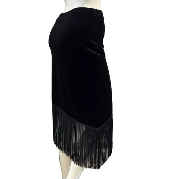 Asymmetrical Velveteen Velour Fringe Pencil Skirt