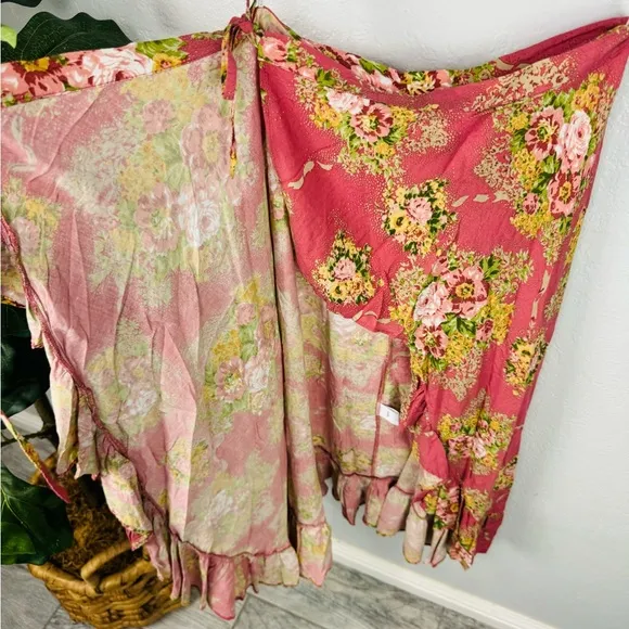 Auguste The Label Bonnie Cascade Wrap Skirt Peach Shabby Chic Midi Floral Pink