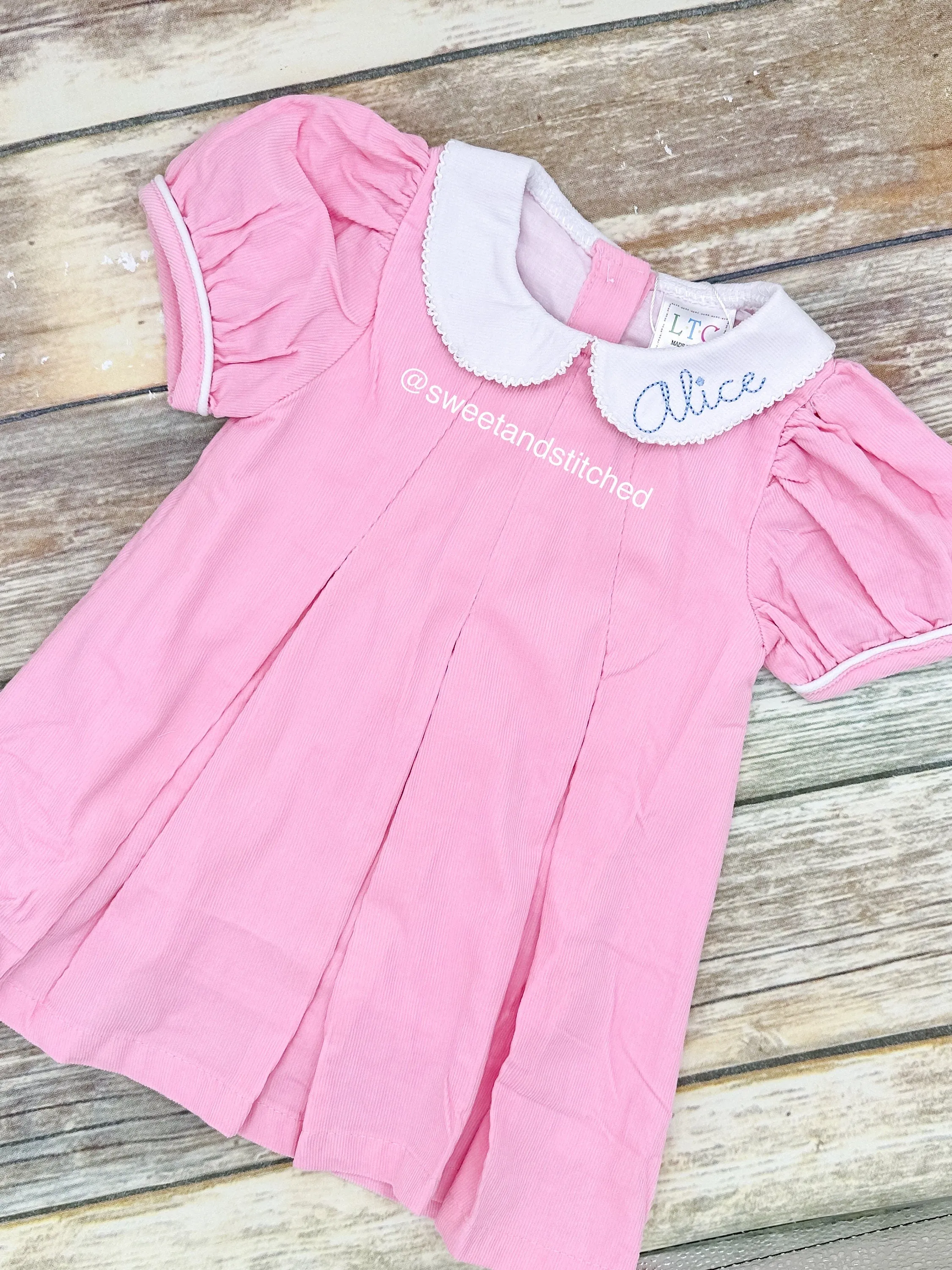 Baby girl monogrammed corduroy collared dress, Easter dress, Easter outfit, monogrammed spring outfit, Easter bunny outfit