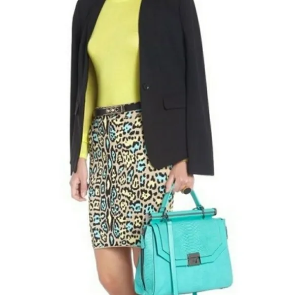 BCBGMaxAzria Leopard Print Pencil Skirt Tan Aqua Size XXS