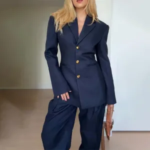 Belted blazer pleated trouser suit