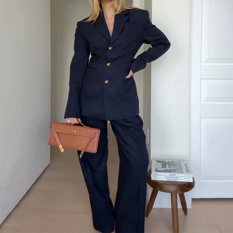 Belted blazer pleated trouser suit