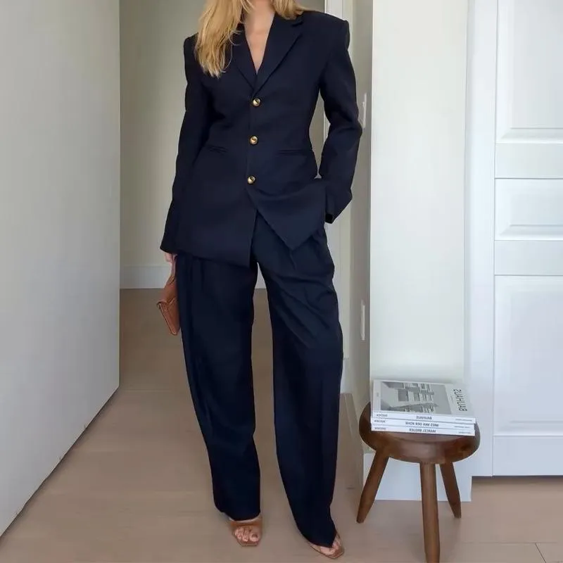 Belted blazer pleated trouser suit