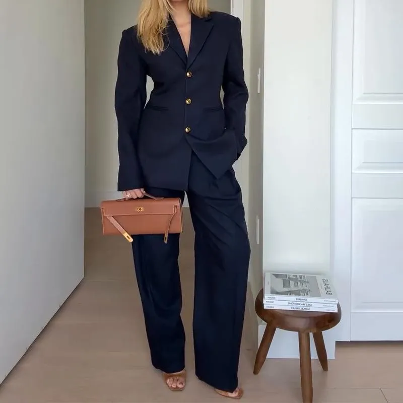 Belted blazer pleated trouser suit