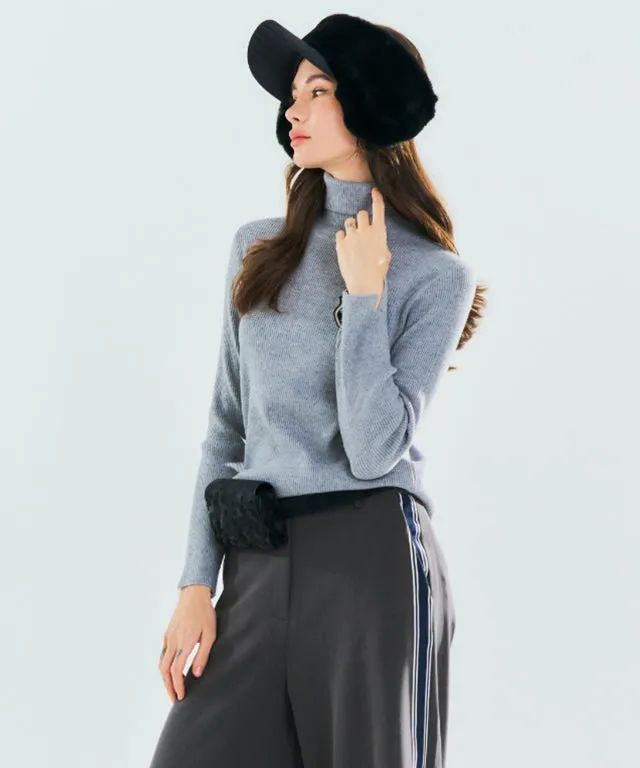 BENECIA 12 Ribbed turtleneck Top - Gray