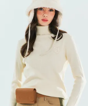 BENECIA 12 Ribbed turtleneck Top- Ivory