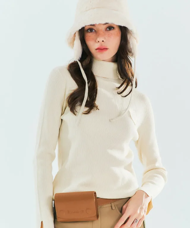 BENECIA 12 Ribbed turtleneck Top- Ivory