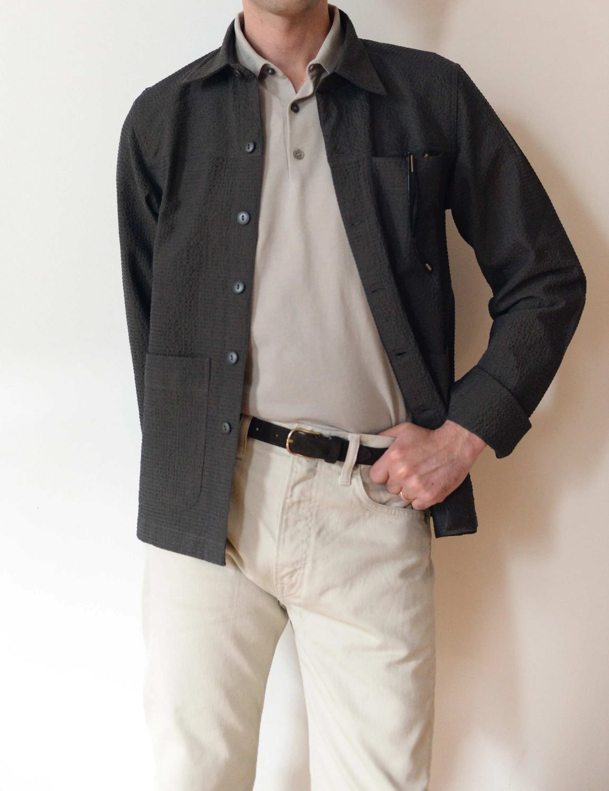 BKT15 Shirt Jacket in Crinkled Wool & Cotton - Storm