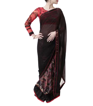 BLACK AND RED SAREE