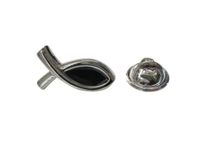 Black and Silver Toned Religious Jesus Fish Lapel Pin