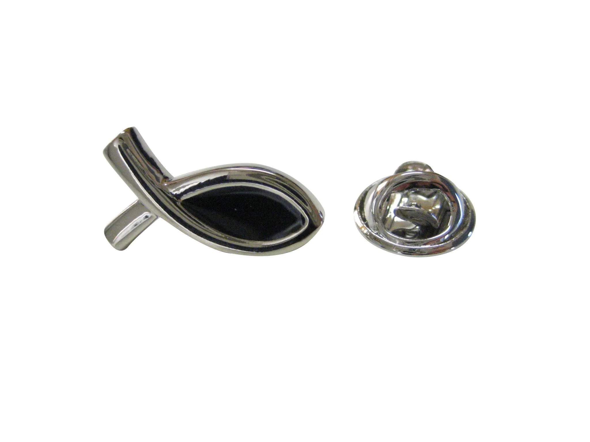 Black and Silver Toned Religious Jesus Fish Lapel Pin