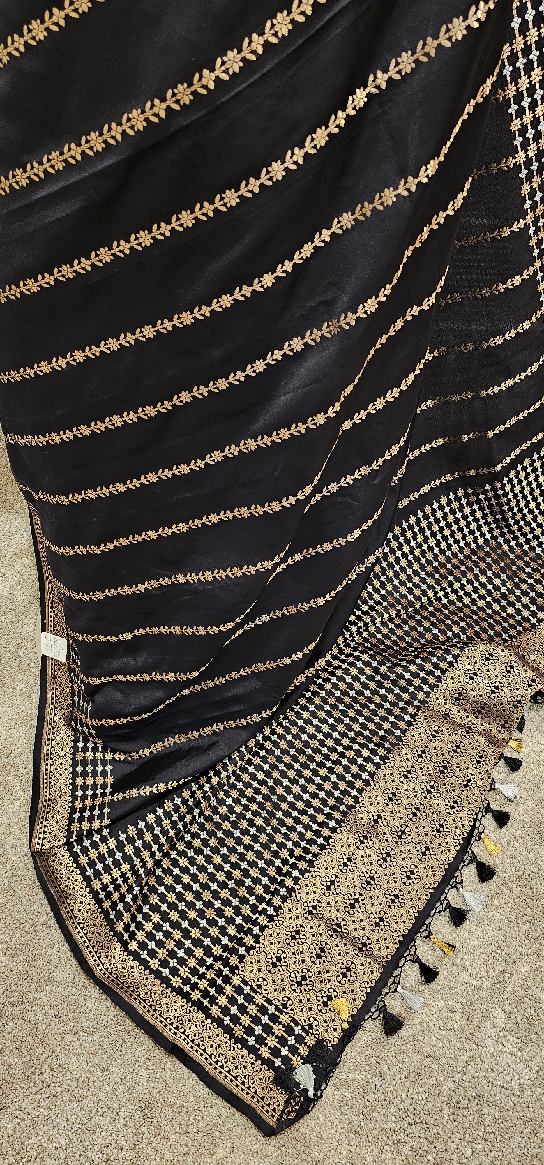 Black Satin Banaras Saree W/Blouse.