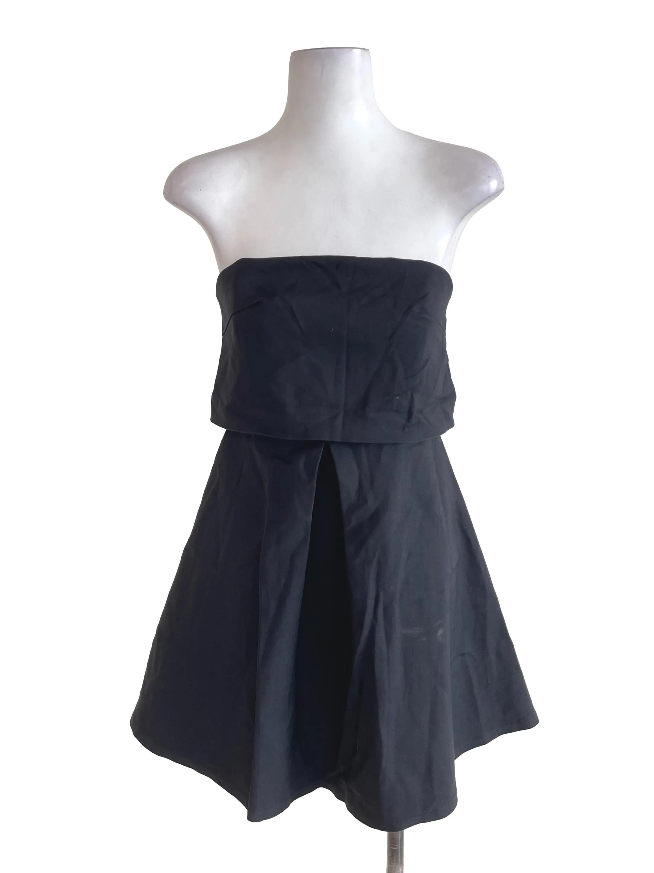 Black Strapless Pleated Dress
