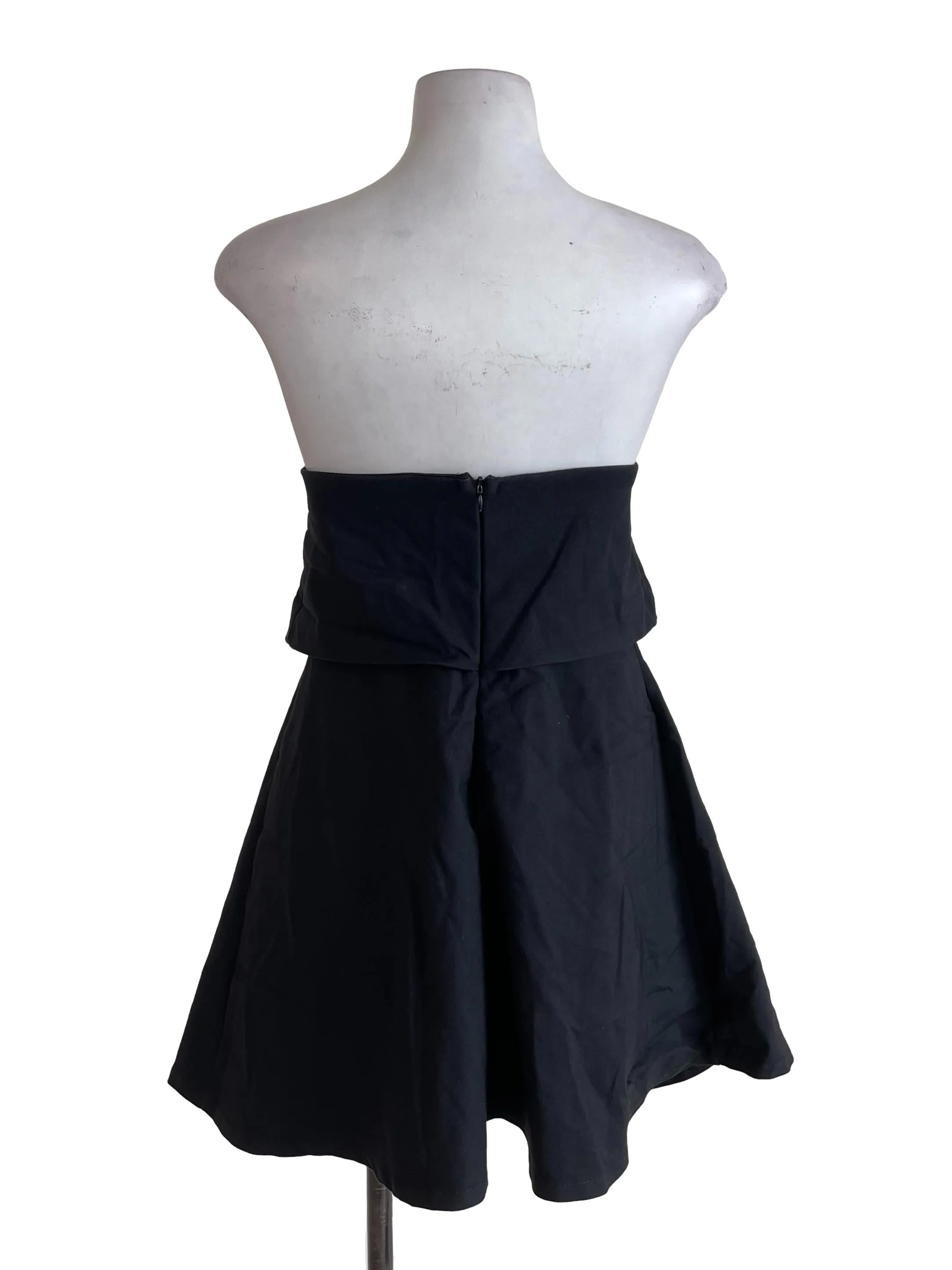 Black Strapless Pleated Dress