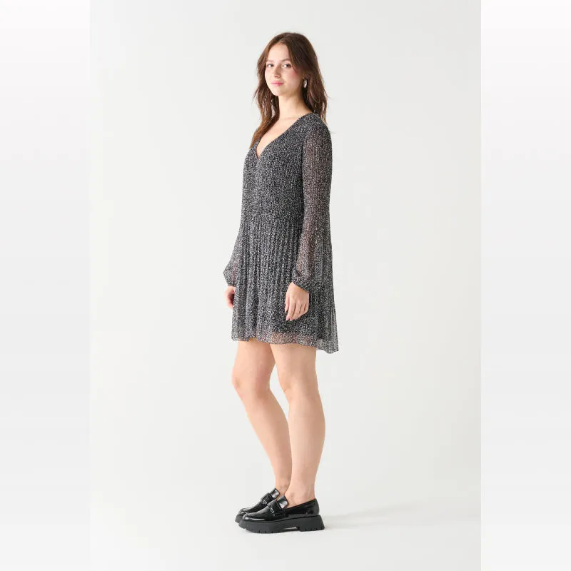 Black Tape V-Neck Pleated Mini Dress