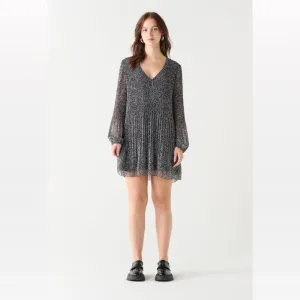 Black Tape V-Neck Pleated Mini Dress