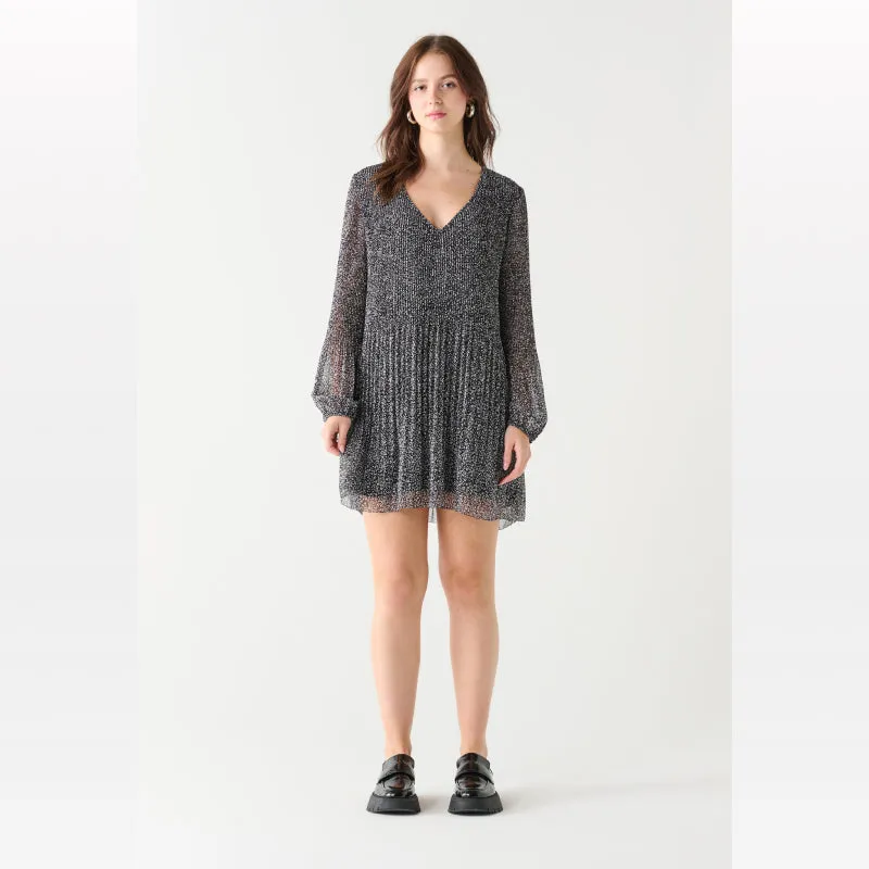 Black Tape V-Neck Pleated Mini Dress