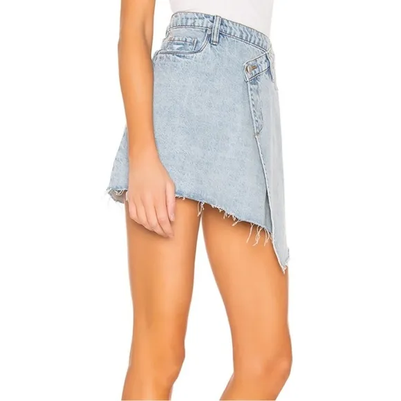 Blank NYC Asymmetrical Skirt Denim Jean Mini Acid Light Wash