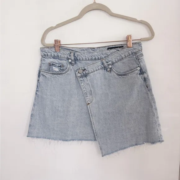 Blank NYC Asymmetrical Skirt Denim Jean Mini Acid Light Wash