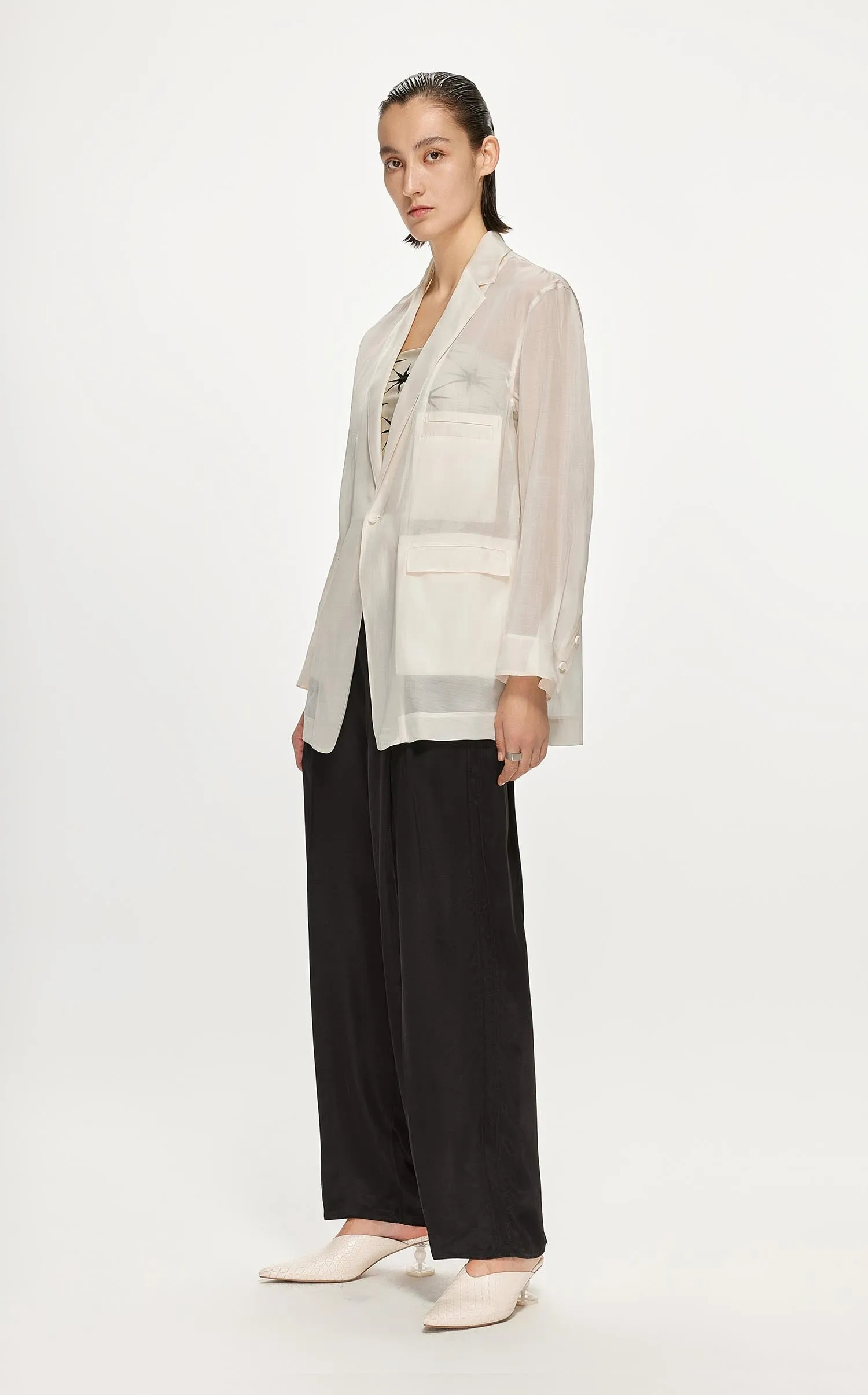 Blazer / JNBY Loose Fit Silk Cotton Blended Solid Blazer