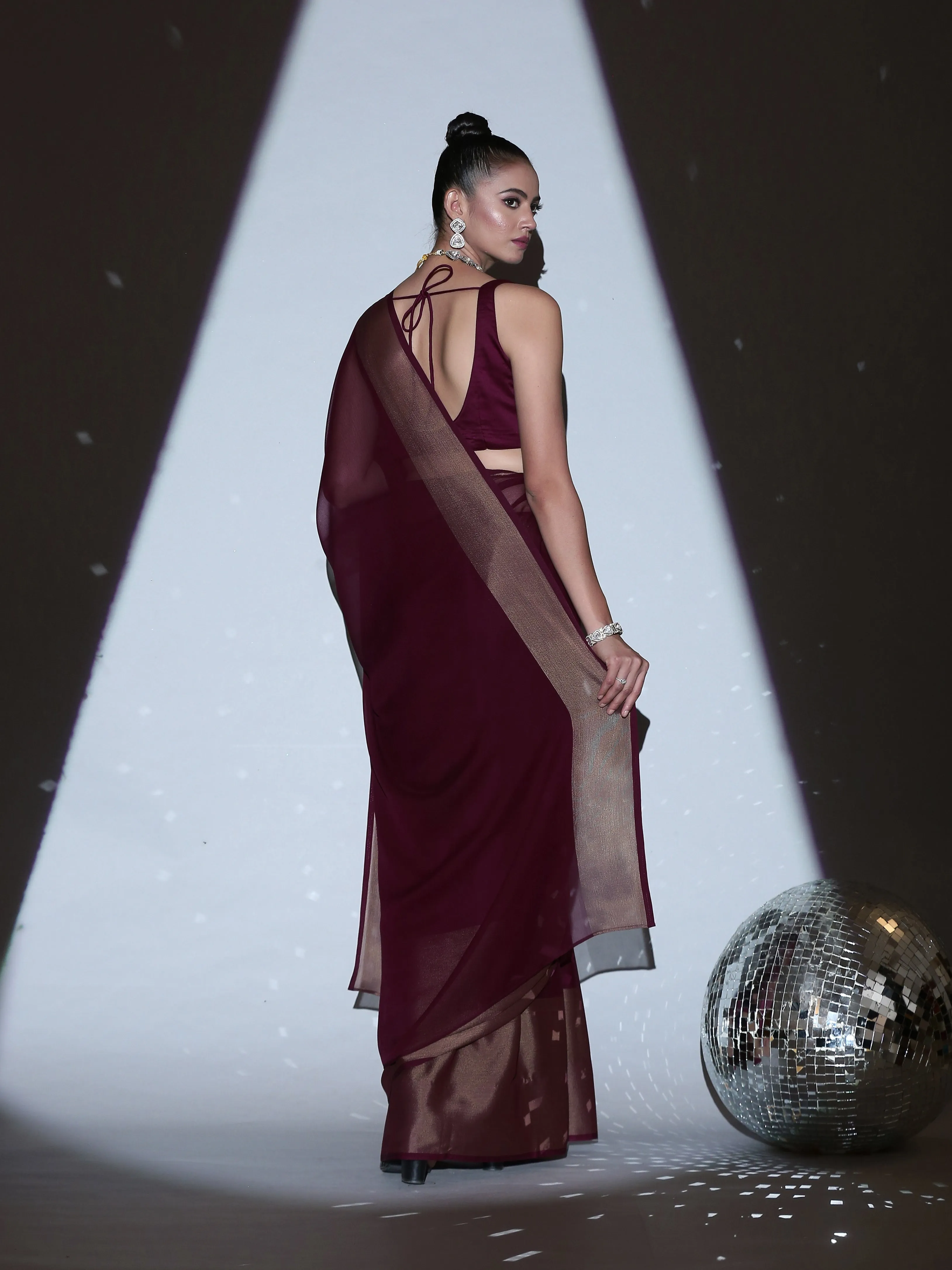 Blouse - Burgundy Wine satin Square Neck