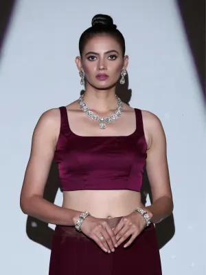 Blouse - Burgundy Wine satin Square Neck