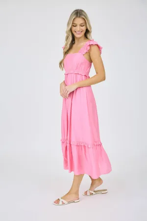 Blu Pepper Ruffle Detail Empire Waist Sleeveless Midi Dress CR2473