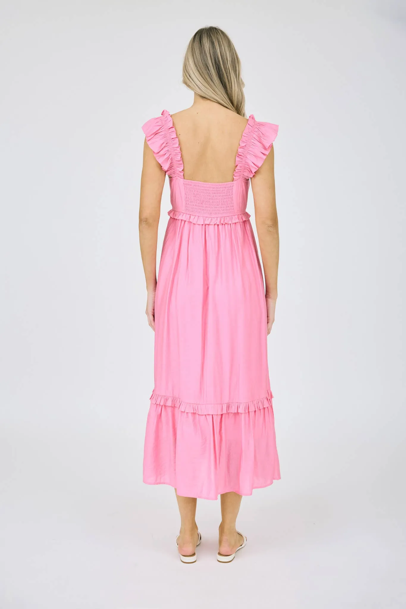 Blu Pepper Ruffle Detail Empire Waist Sleeveless Midi Dress CR2473