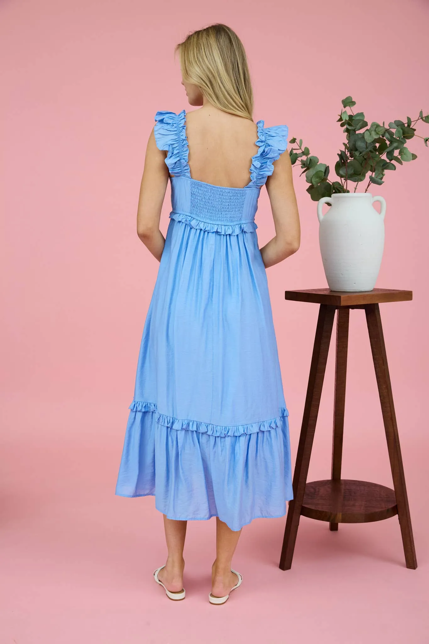 Blu Pepper Ruffle Detail Empire Waist Sleeveless Midi Dress CR2473