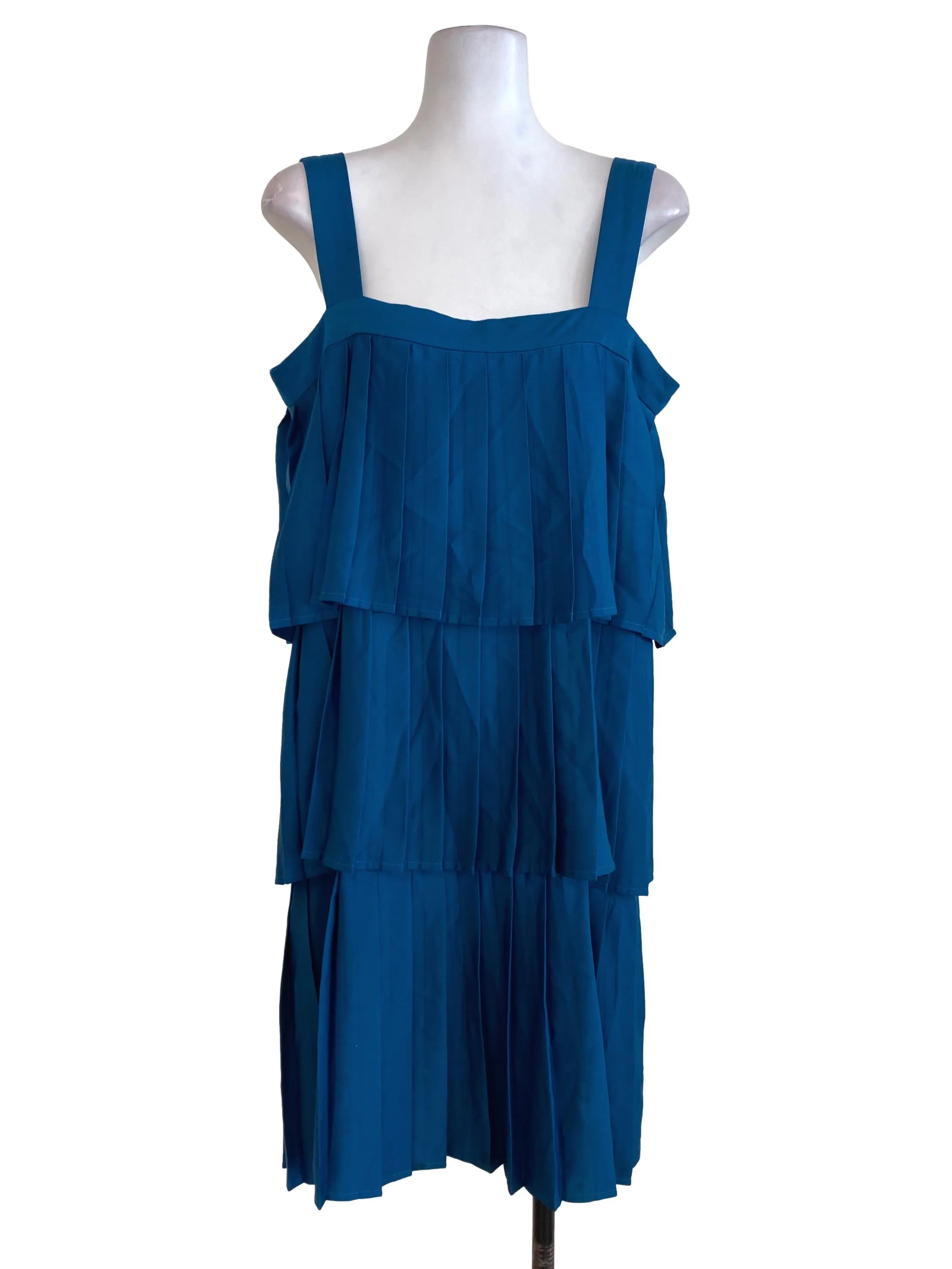Blue Pleated Tiered Dress
