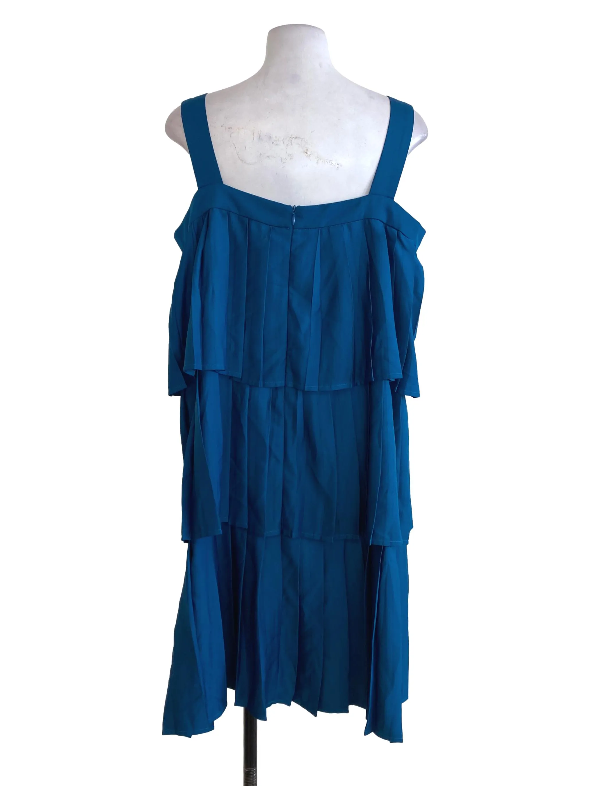 Blue Pleated Tiered Dress