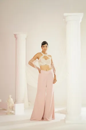 Blush Pink Embellished Blouse And Pallazo