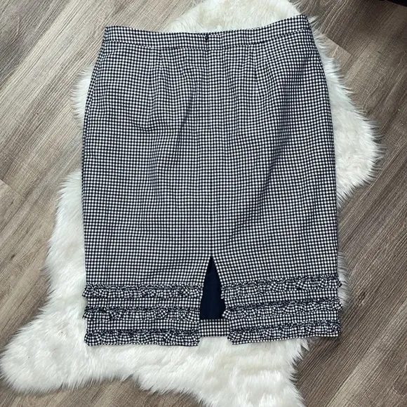 BODEN Plaid Checkered Pencil Skirt Ruffle Hem 10R